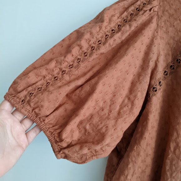 Old Navy Burnt Orange Textured Balloon Sleeve Blouse Sz XXL - Picture 6 of 8